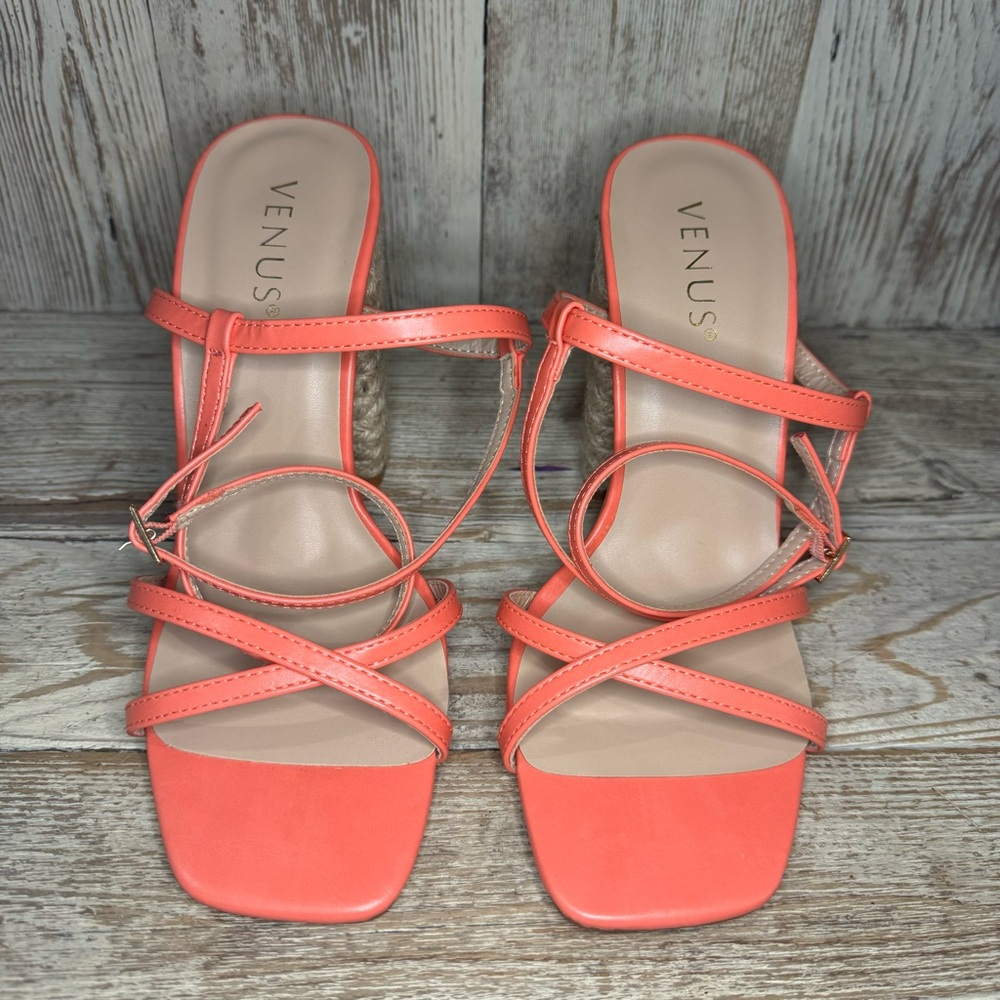 Venus Lori Block Heel Sandals - Coral - Size 7.5